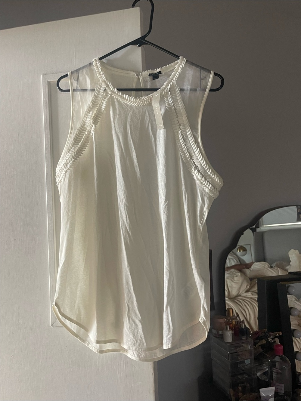 J. Crew Ivory Braided-Trim Sleeveless Tank
